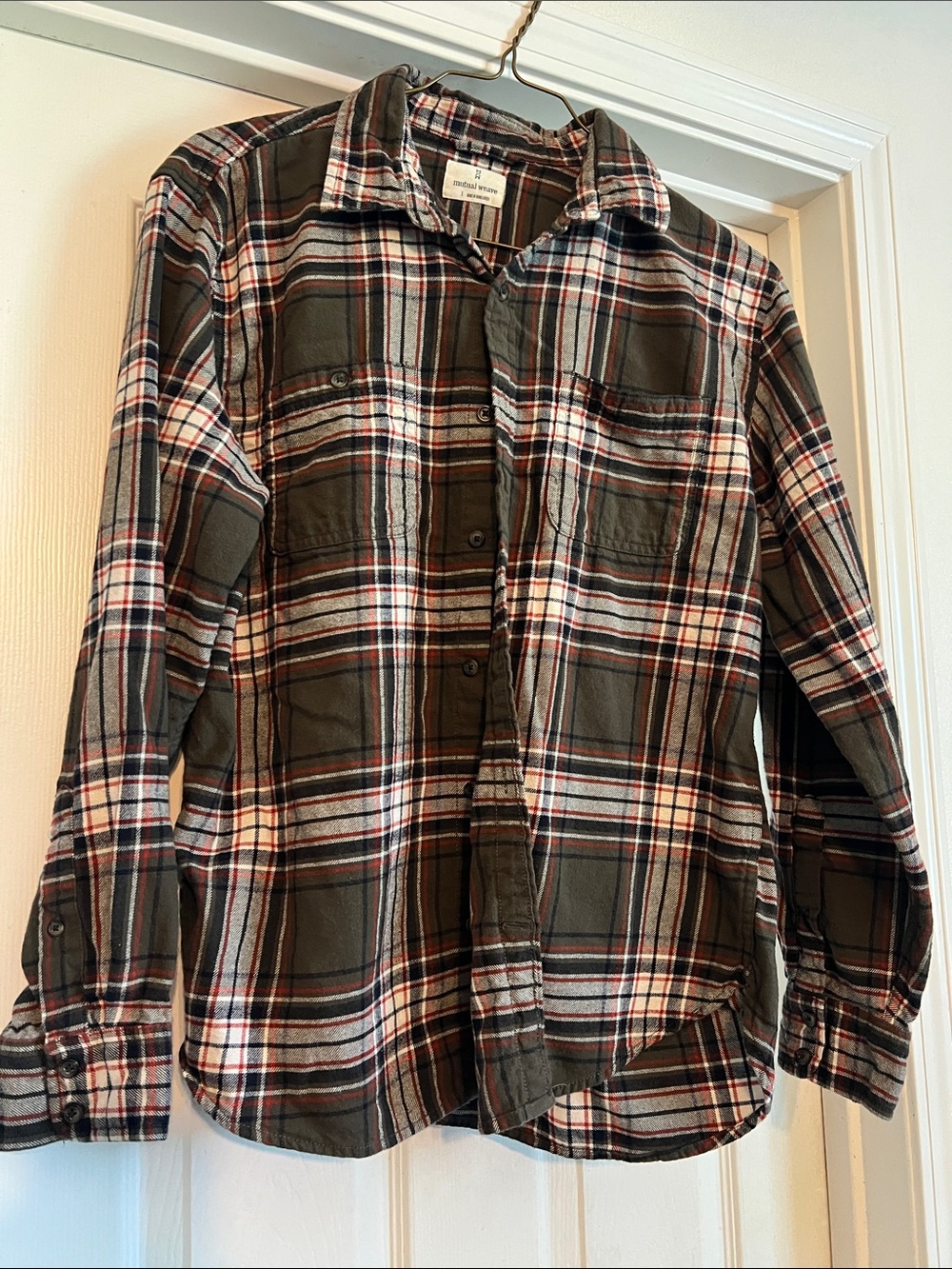 Mutual Weave Men's Olive Plaid Button-Down Shirt